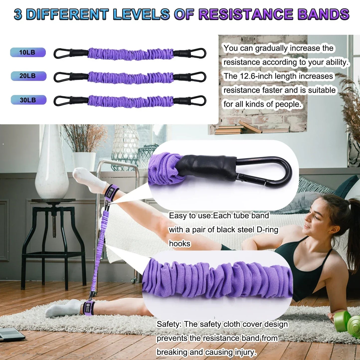 NNEOBA Leg & Glute Ankle Resistance Bands with Cuffs - 60LB Set of 3