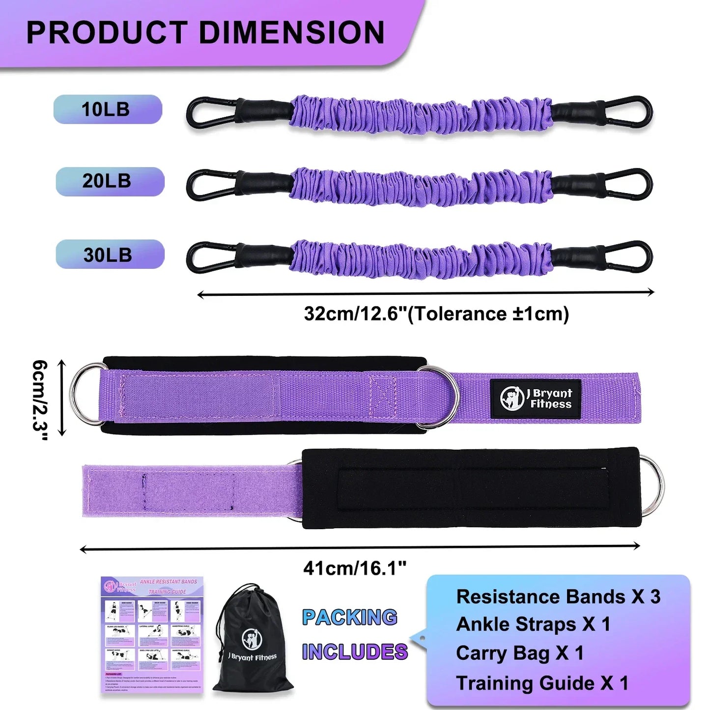 NNEOBA Leg & Glute Ankle Resistance Bands with Cuffs - 60LB Set of 3