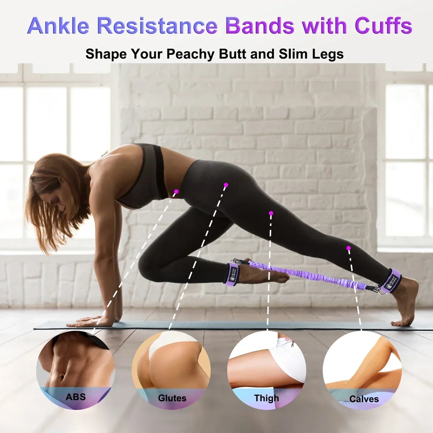 NNEOBA Leg & Glute Ankle Resistance Bands with Cuffs - 60LB Set of 3