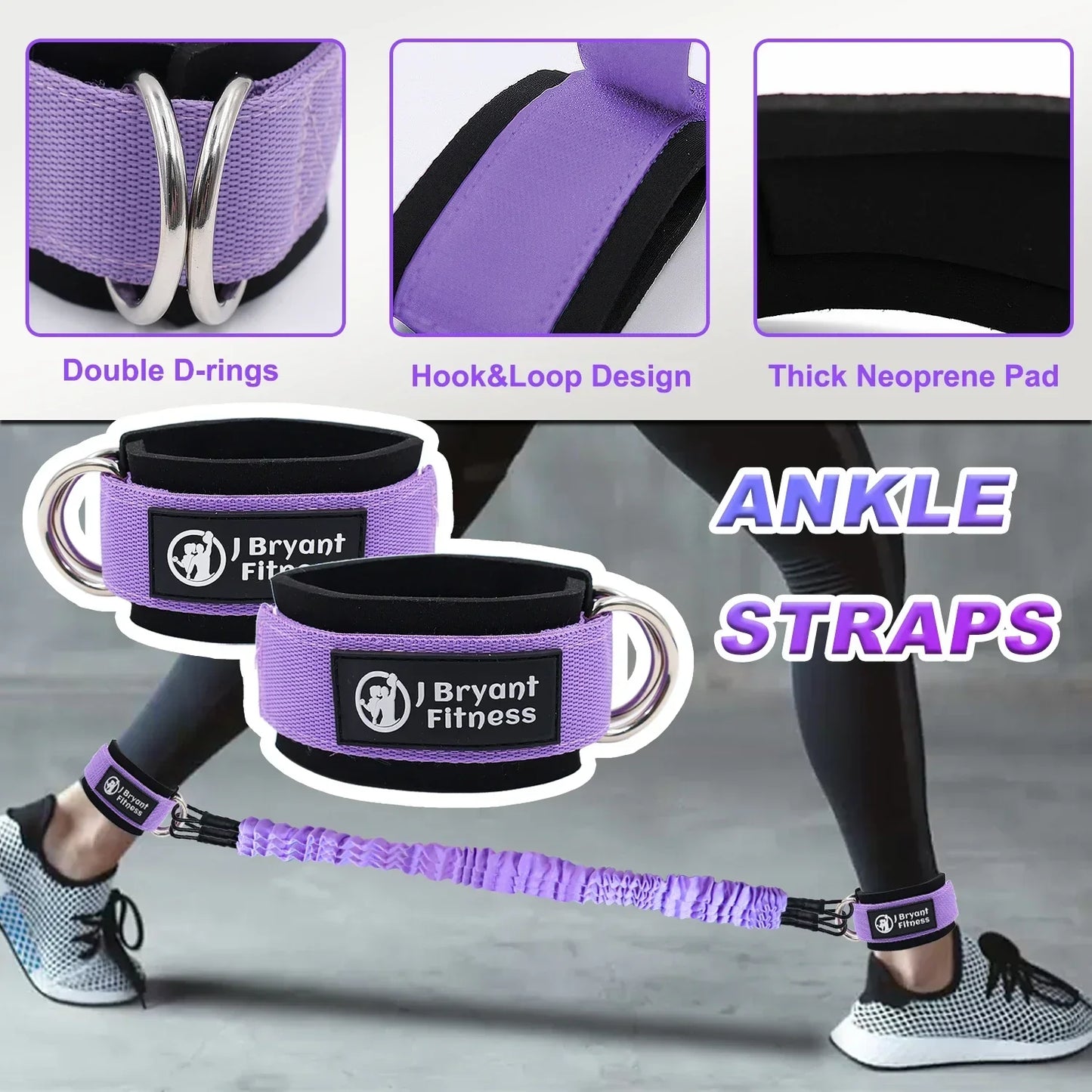 NNEOBA Leg & Glute Ankle Resistance Bands with Cuffs - 60LB Set of 3