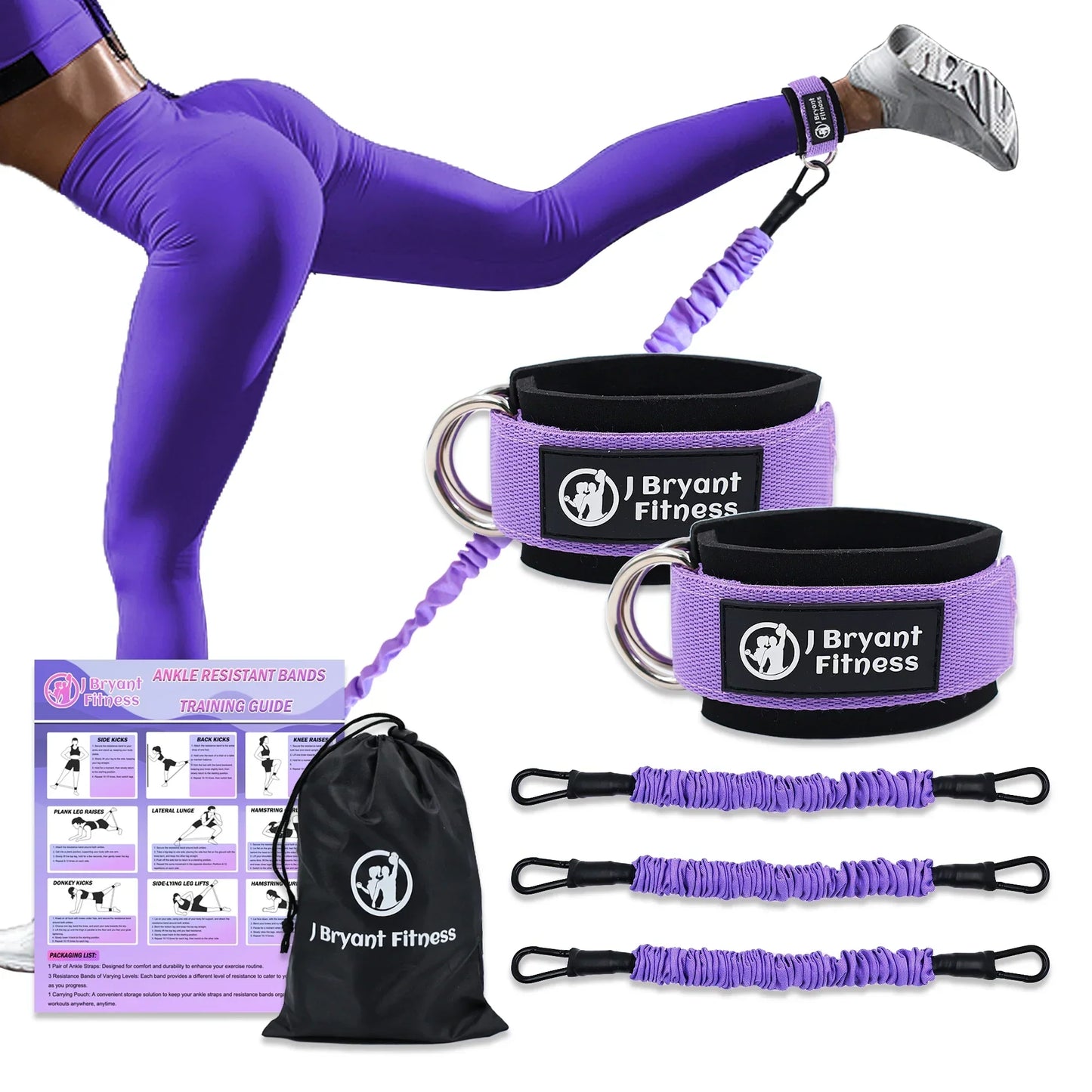 NNEOBA Leg & Glute Ankle Resistance Bands with Cuffs - 60LB Set of 3